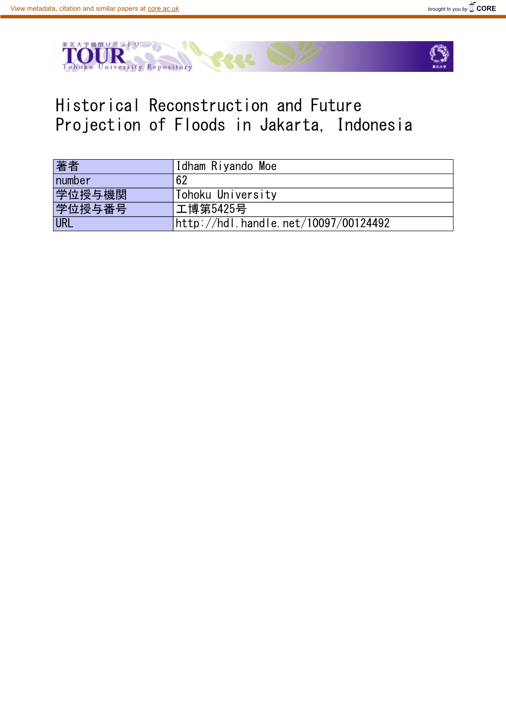 Historical Reconstruction and Future Projection of Floods in Jakarta, Indonesia