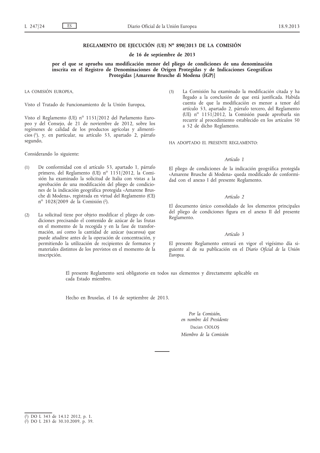 REGLAMENTO DE EJECUCIÓN (UE) No 890/2013 DE LA COMISIÓN