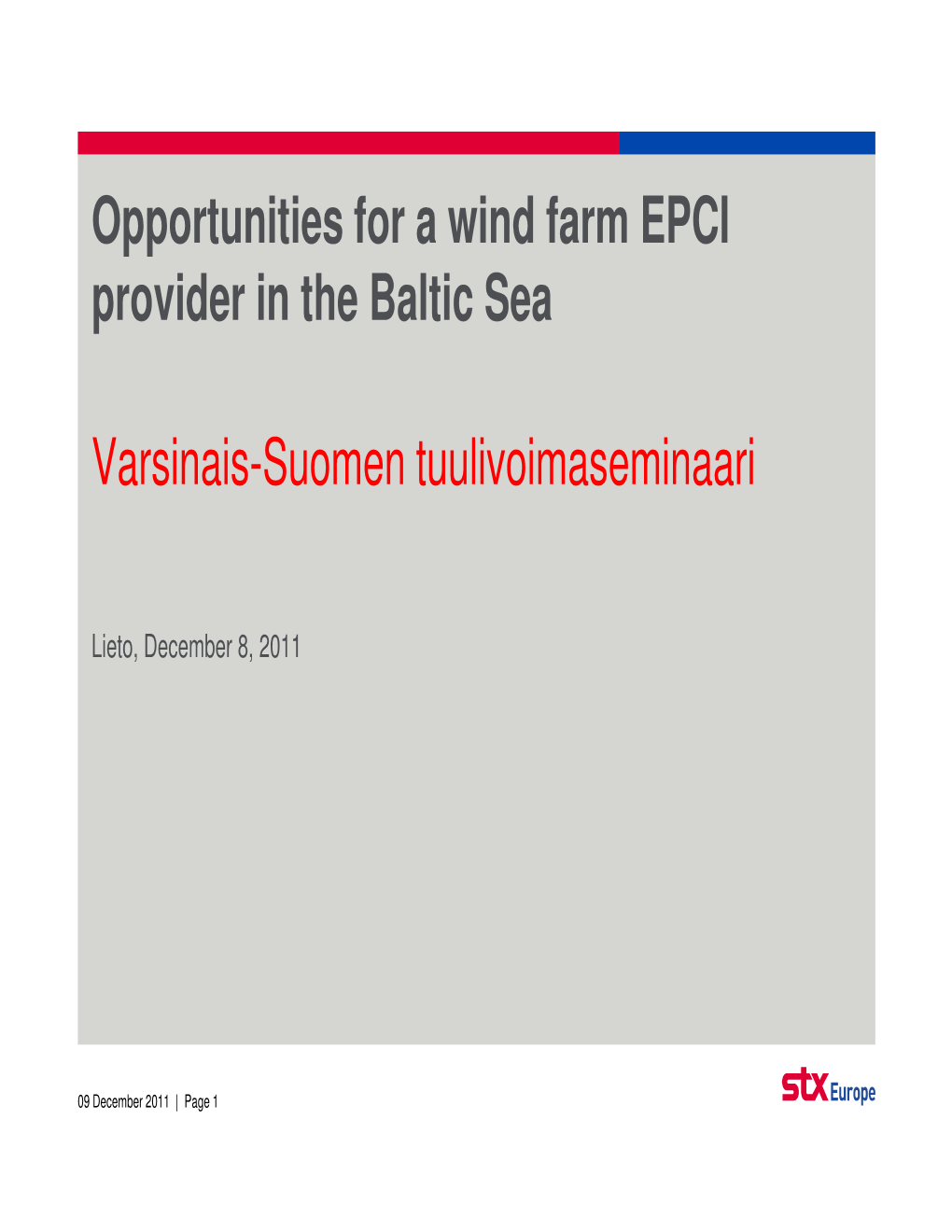 Opportunities for a Wind Farm EPCI Provider in the Baltic Sea Varsinais