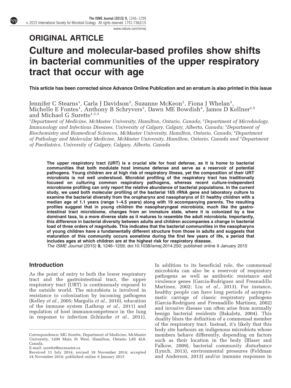 Culture and Molecular-Based Profiles Show Shifts in Bacterial Communities of the Upper Respiratory Tract That Occur with Age