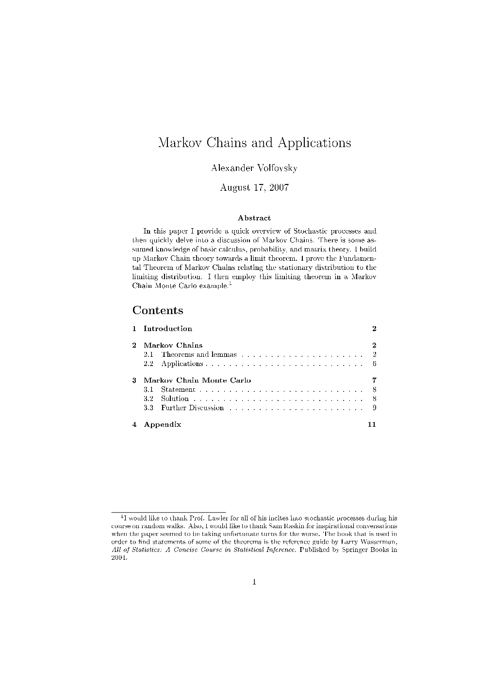 Markov Chains and Applications