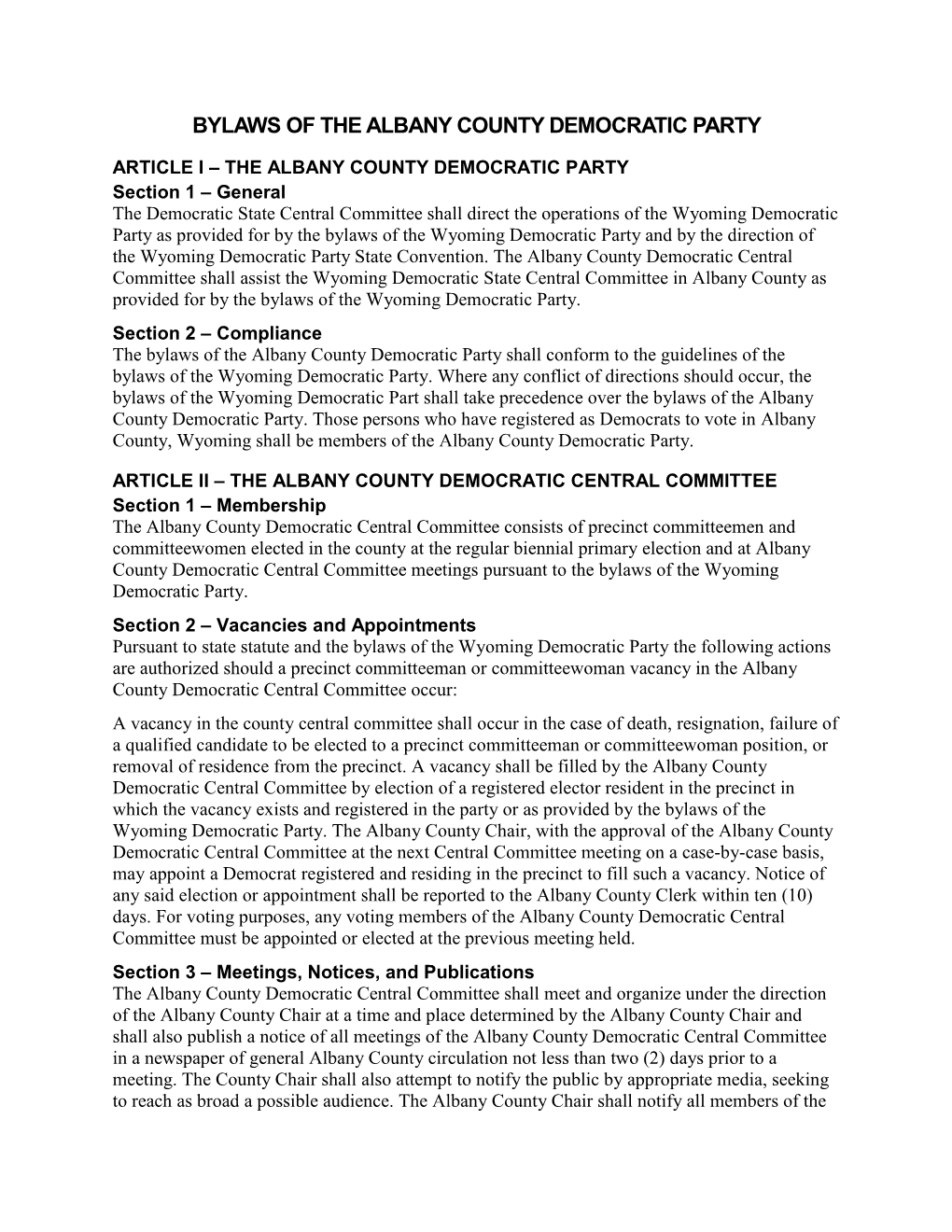 Bylaws of the Albany County Democratic Party