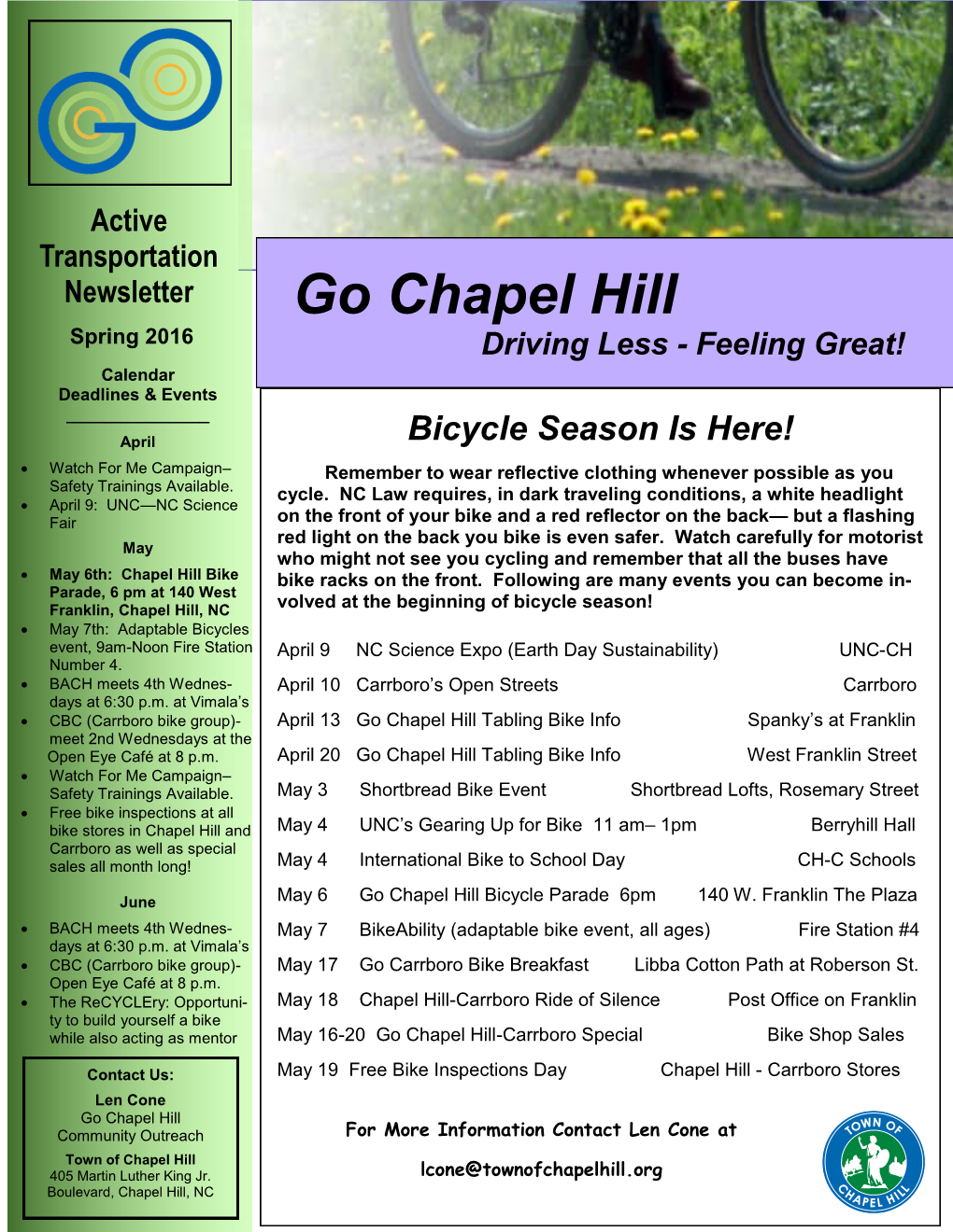 Go Chapel Hill Spring 2016 Driving Less - Feeling Great!