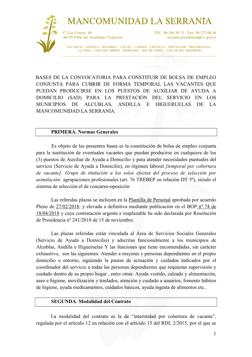 Modelo De Bases Generales De La Convocatoria