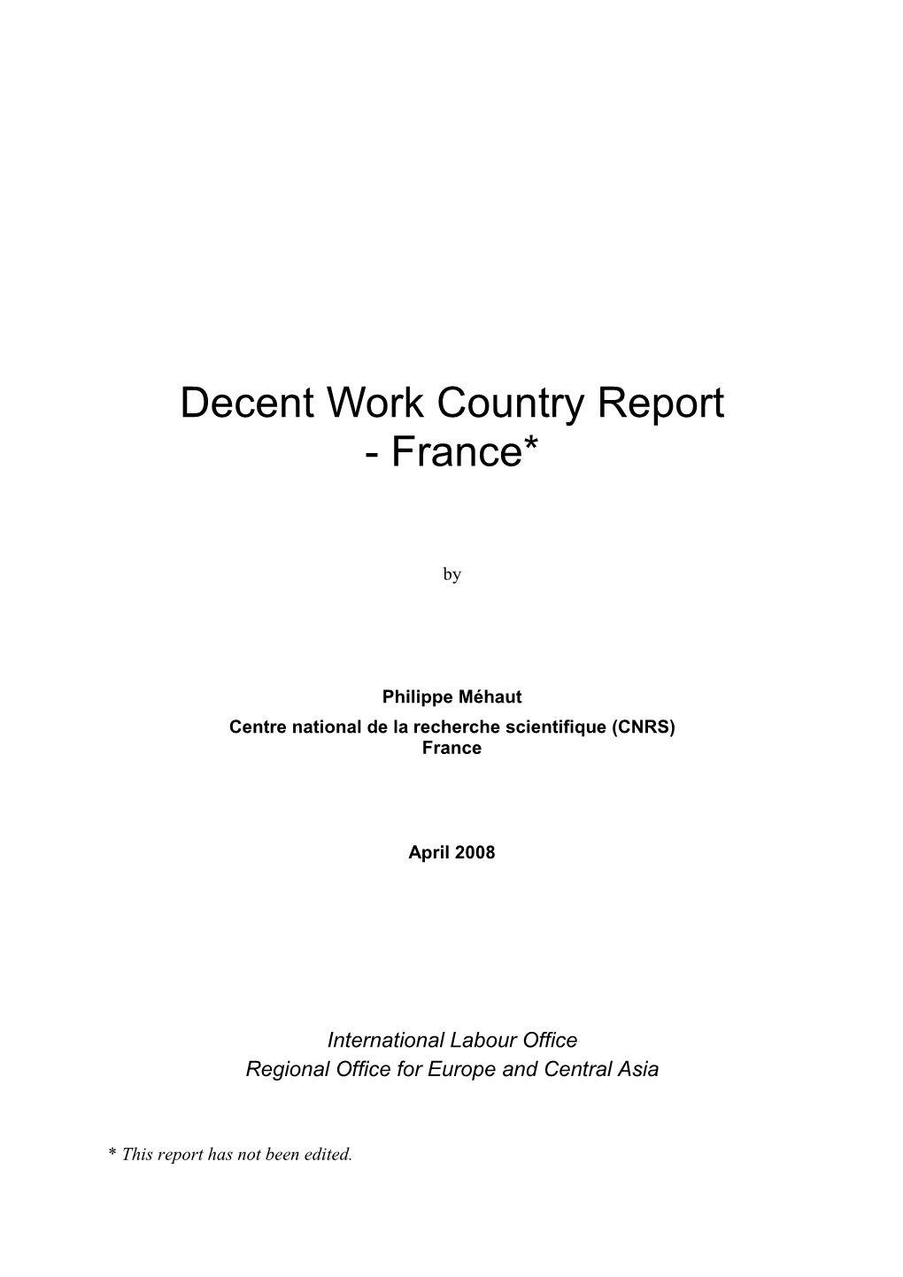 Outline of the French Report on Decent Work