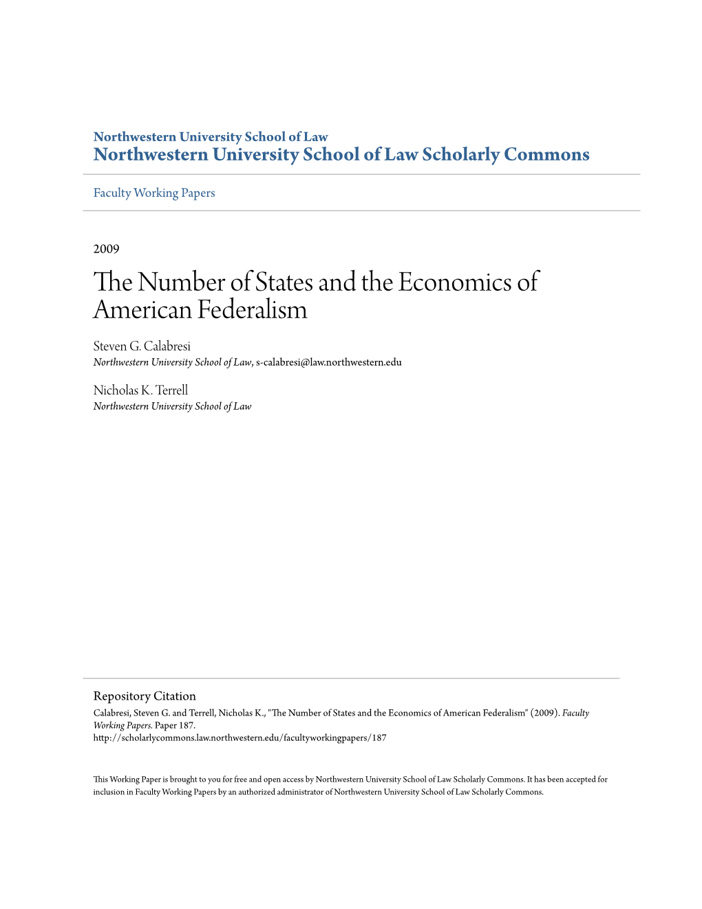 The Number of States and the Economics of American Federalism