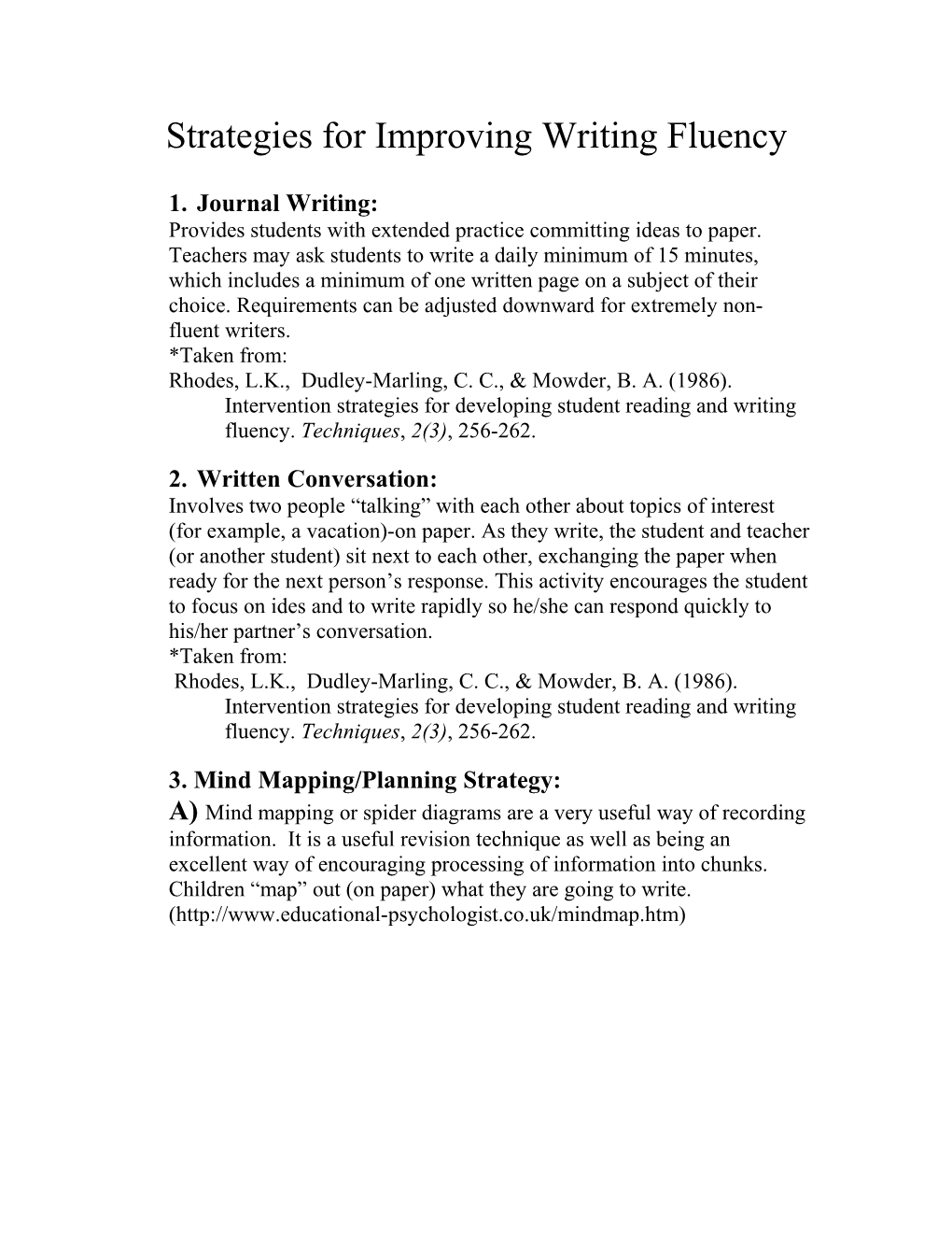 Strategies for Improving Writing Fluency