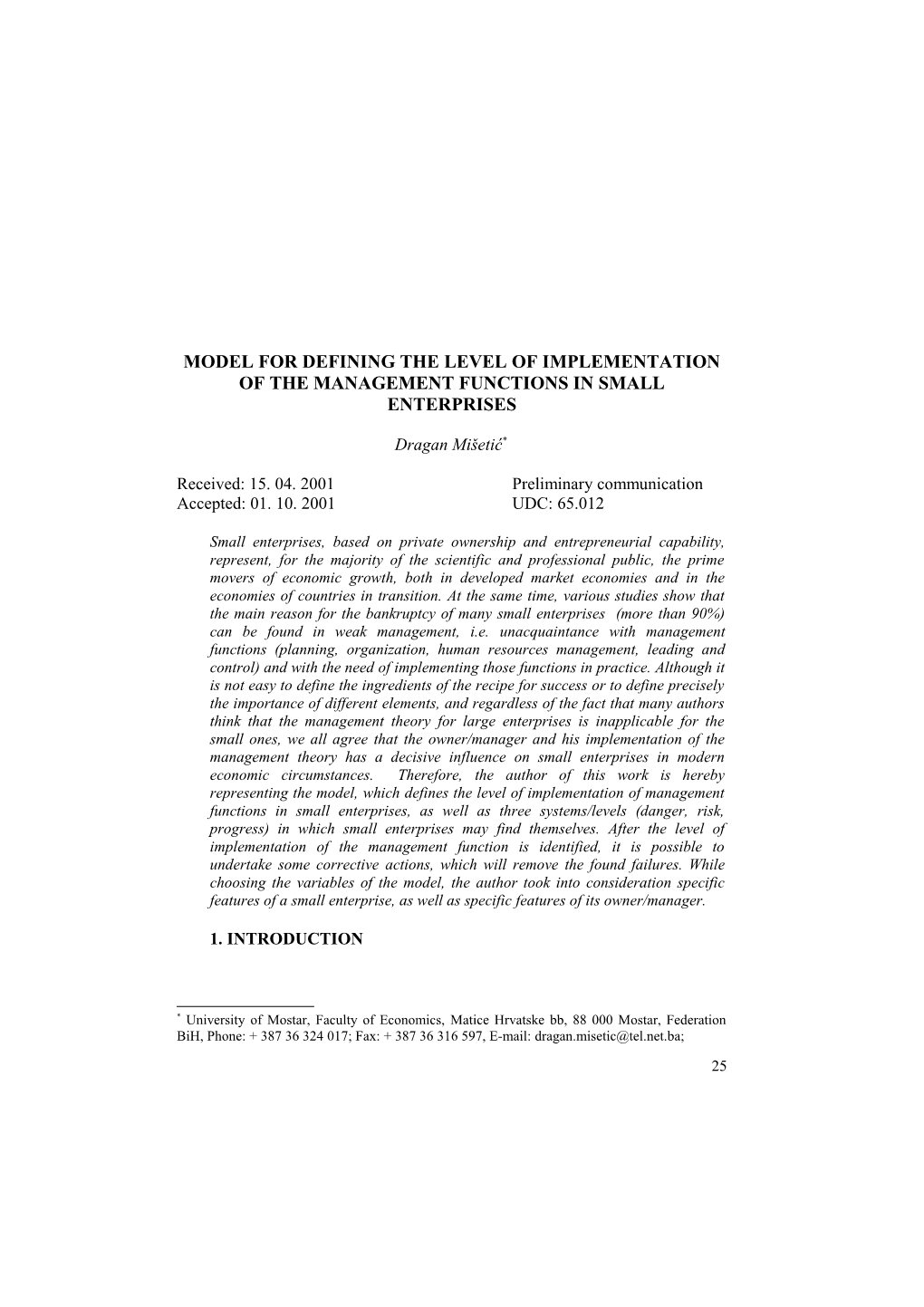 Model Of Defining The Level Of Implementing