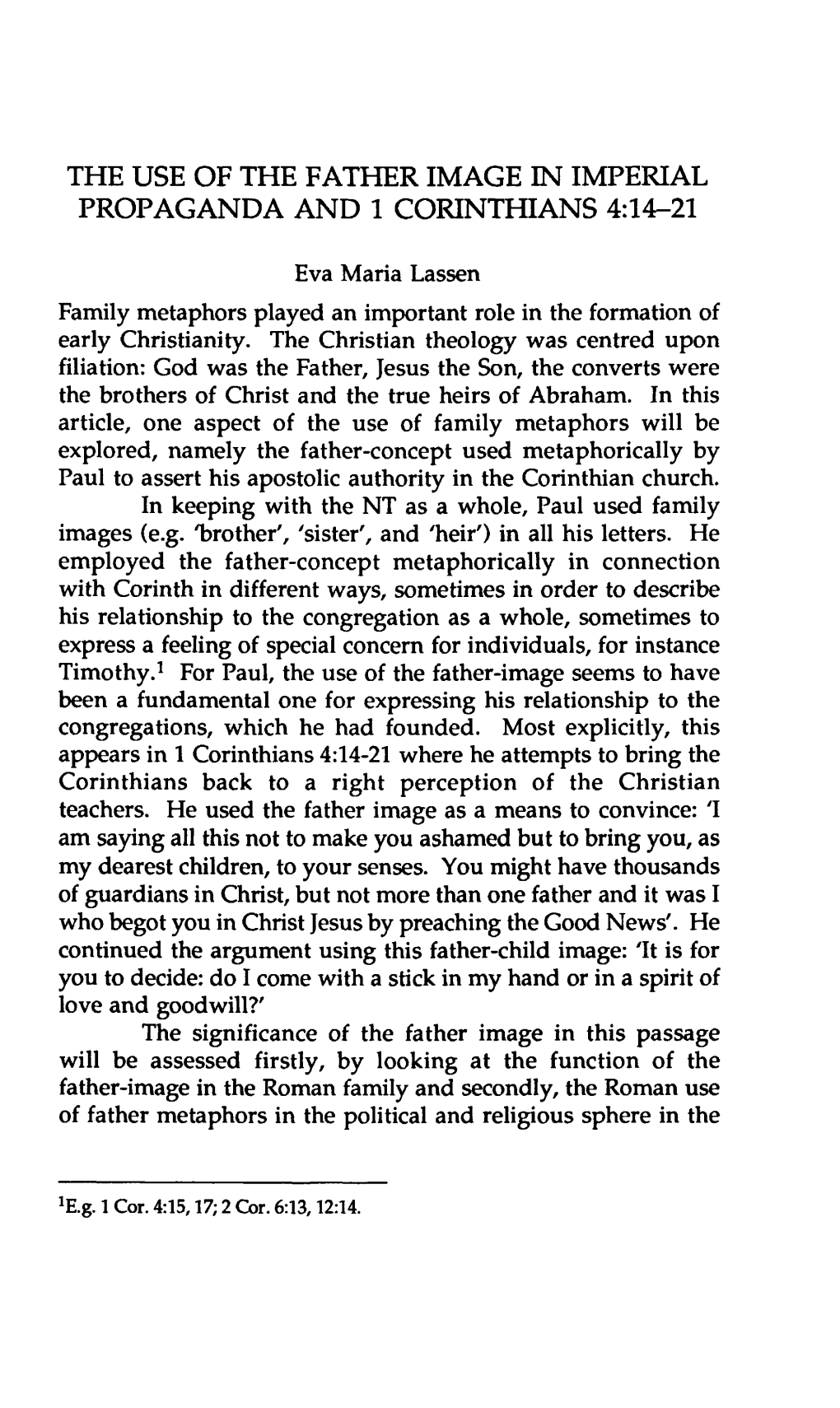 The Use of the Father Image in Imperial Propaganda and 1 Corinthians 4:14-21