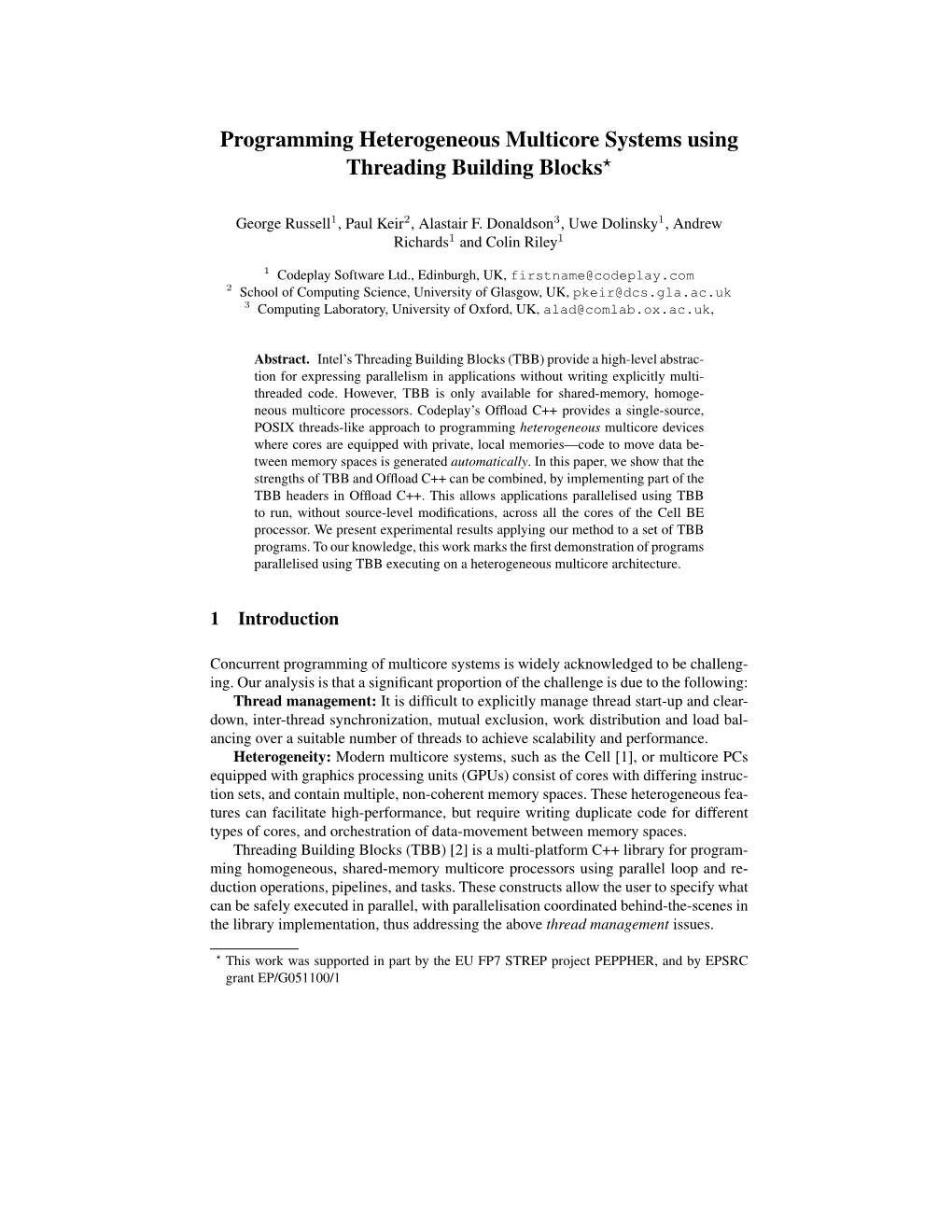 Programming Heterogeneous Multicore Systems Using Threading Building Blocks*