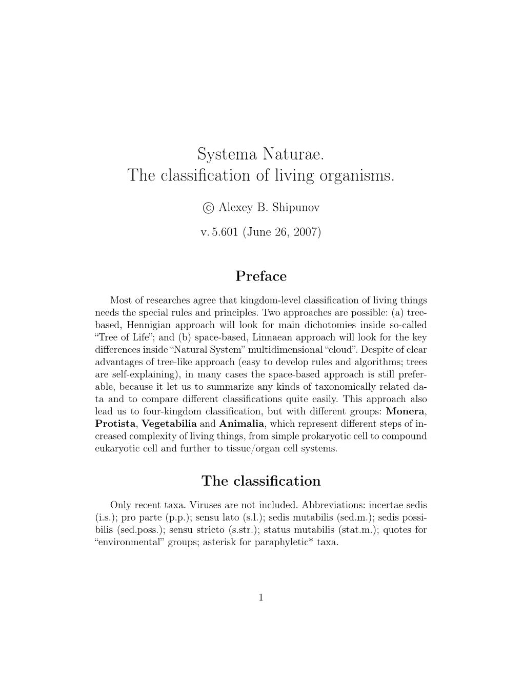 Systema Naturae. the Classification of Living Organisms