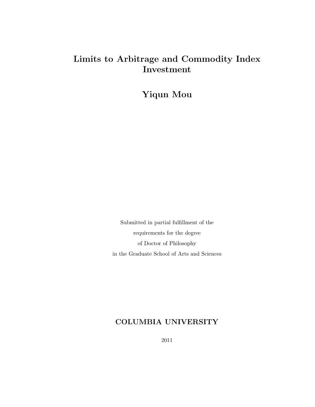 Limits to Arbitrage and Commodity Index Investment