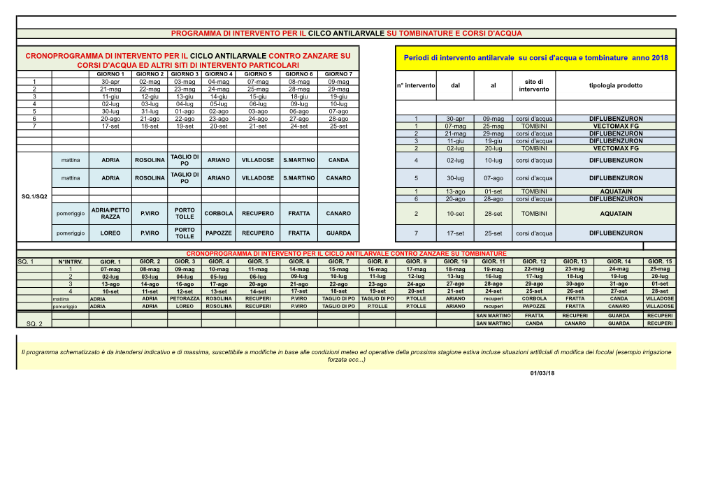 Calendario Interventi Disinfestazione Zanzare (Anno 2018)