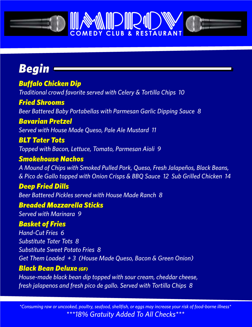 Kansas City Improv Food & Drink Menu