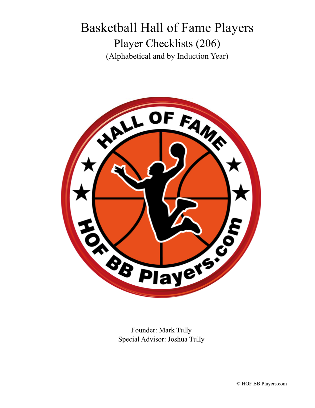 HOF Basketball Player Checklist by Induction Year and Alphabetical