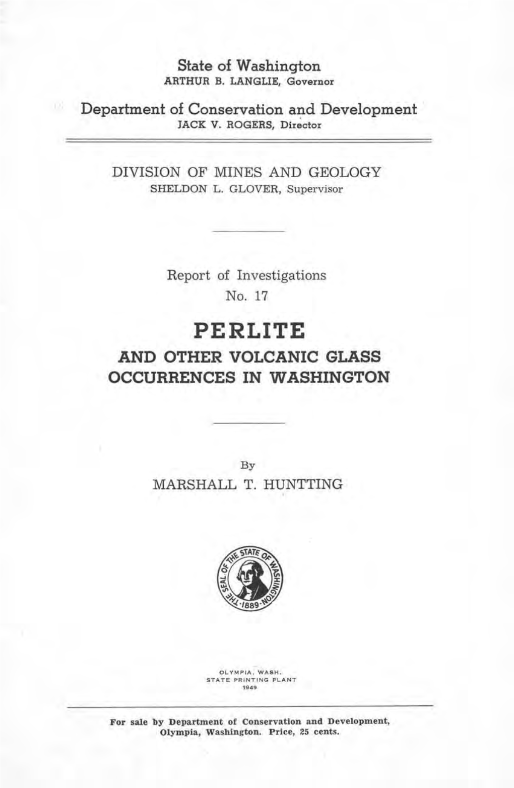 Perlite and Other Volcanic Glass Occurrences in Washington