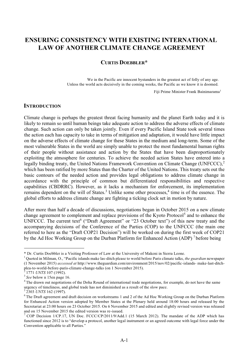 Ensuring Consistency with Existing International Law of Another Climate Change Agreement