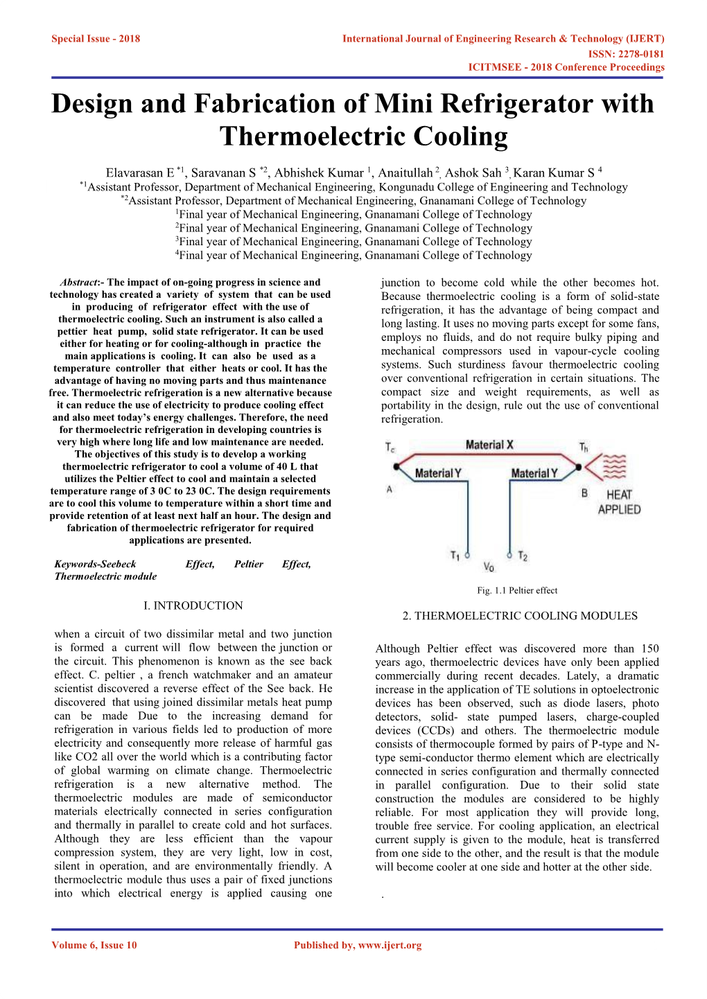 Design and Fabrication of Mini Refrigerator with Thermoelectric Cooling