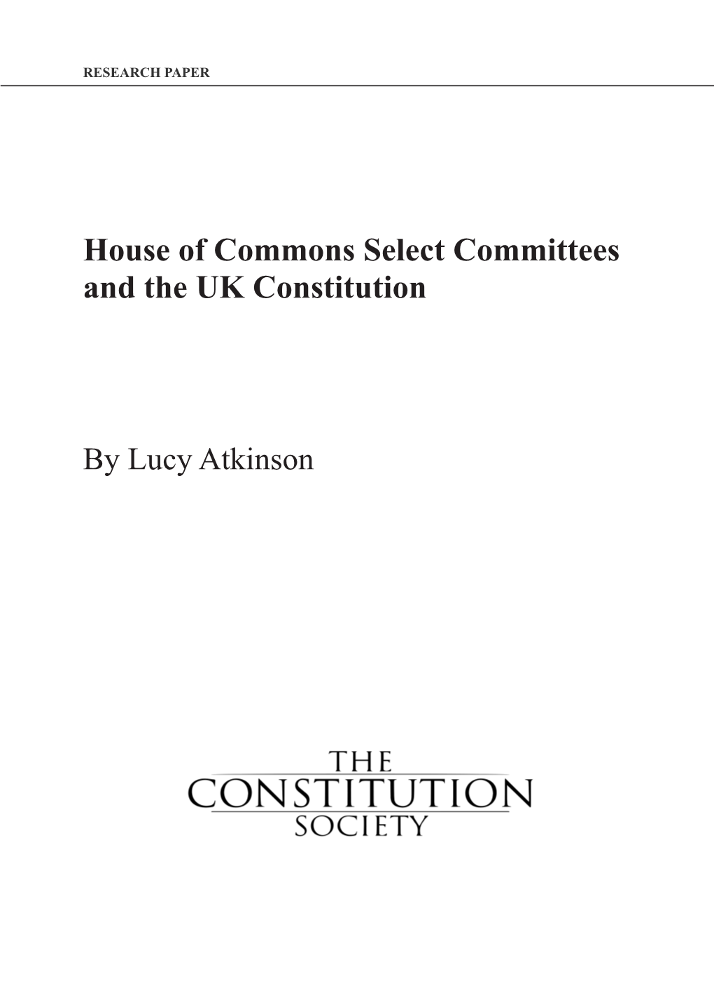 House of Commons Select Committees and the UK Constitution