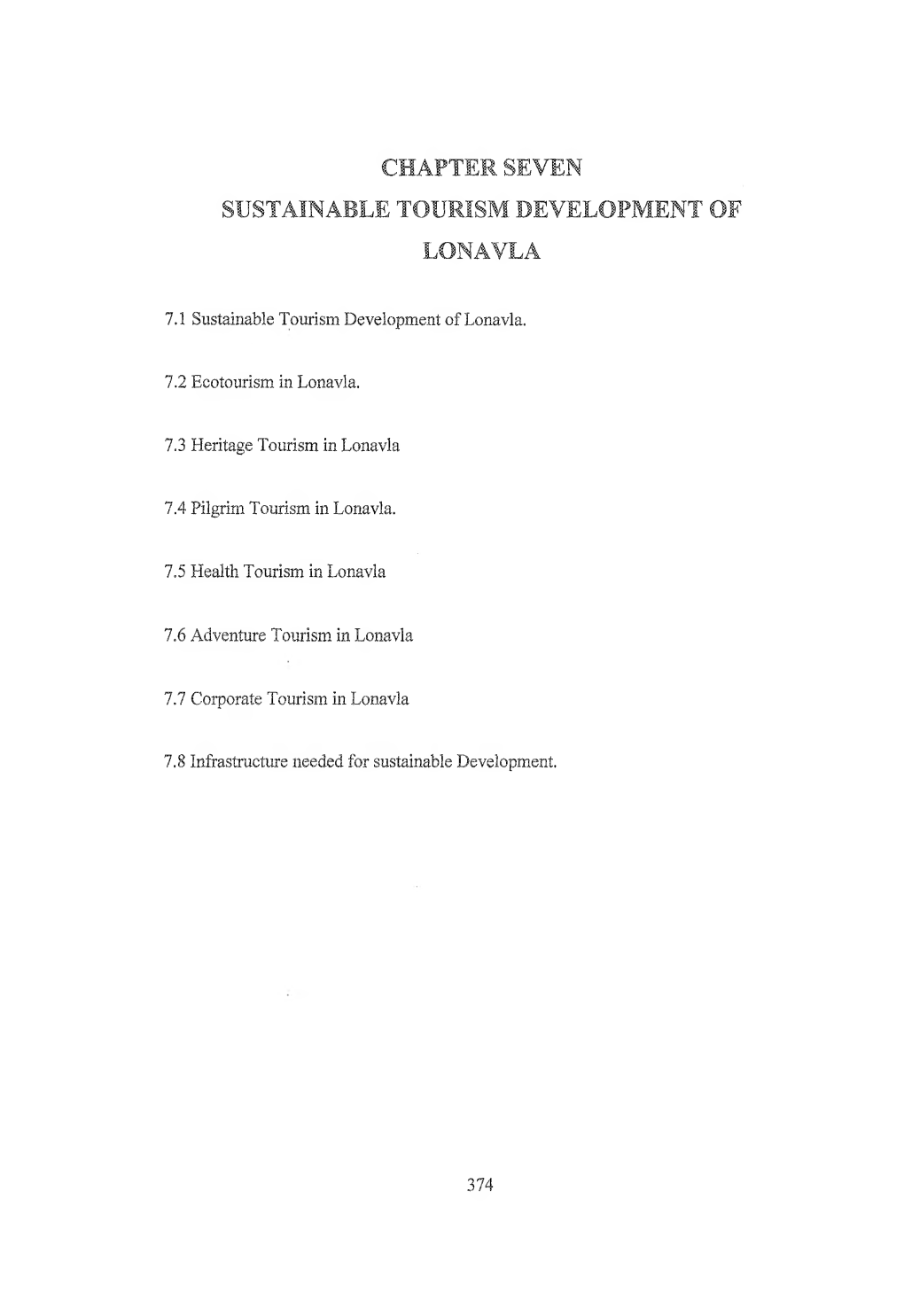 Chapter Seven Sustainable Tourism Development of Lonavla