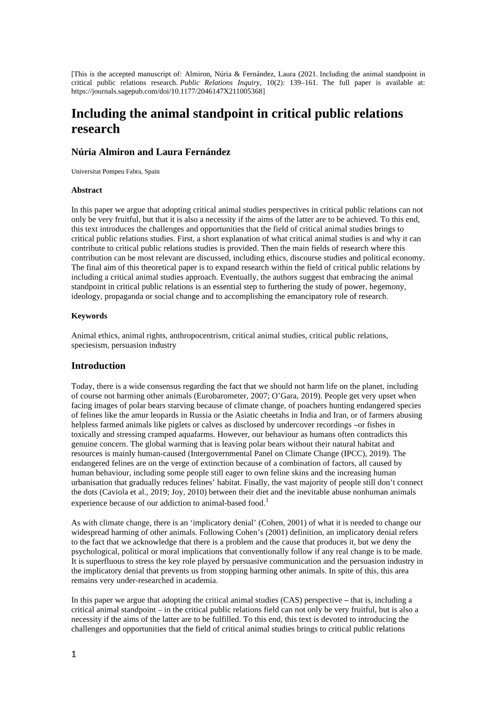 Including the Animal Standpoint in Critical Public Relations Research