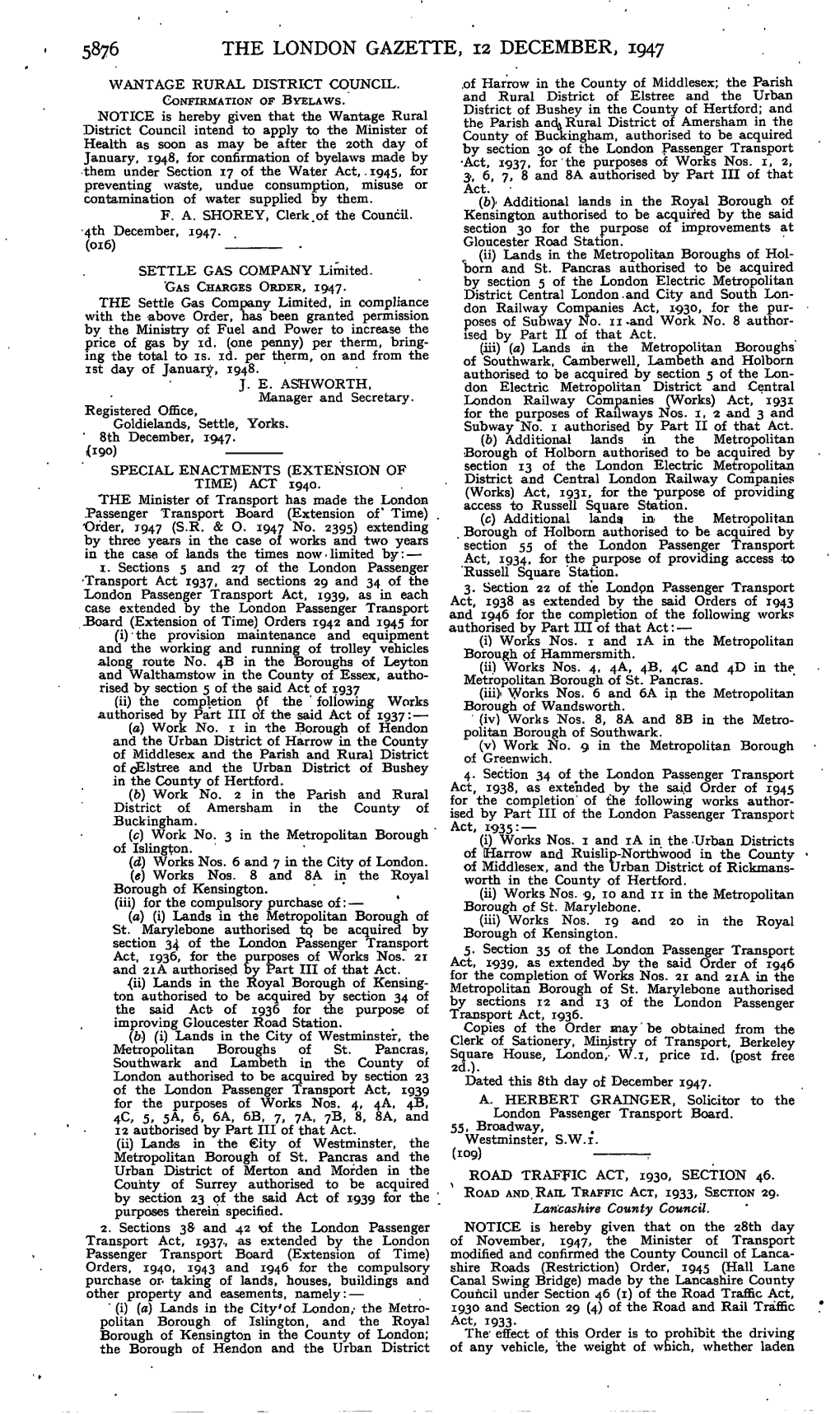 The London Gazette, 12 December, 1947 Wantage Rural District Council
