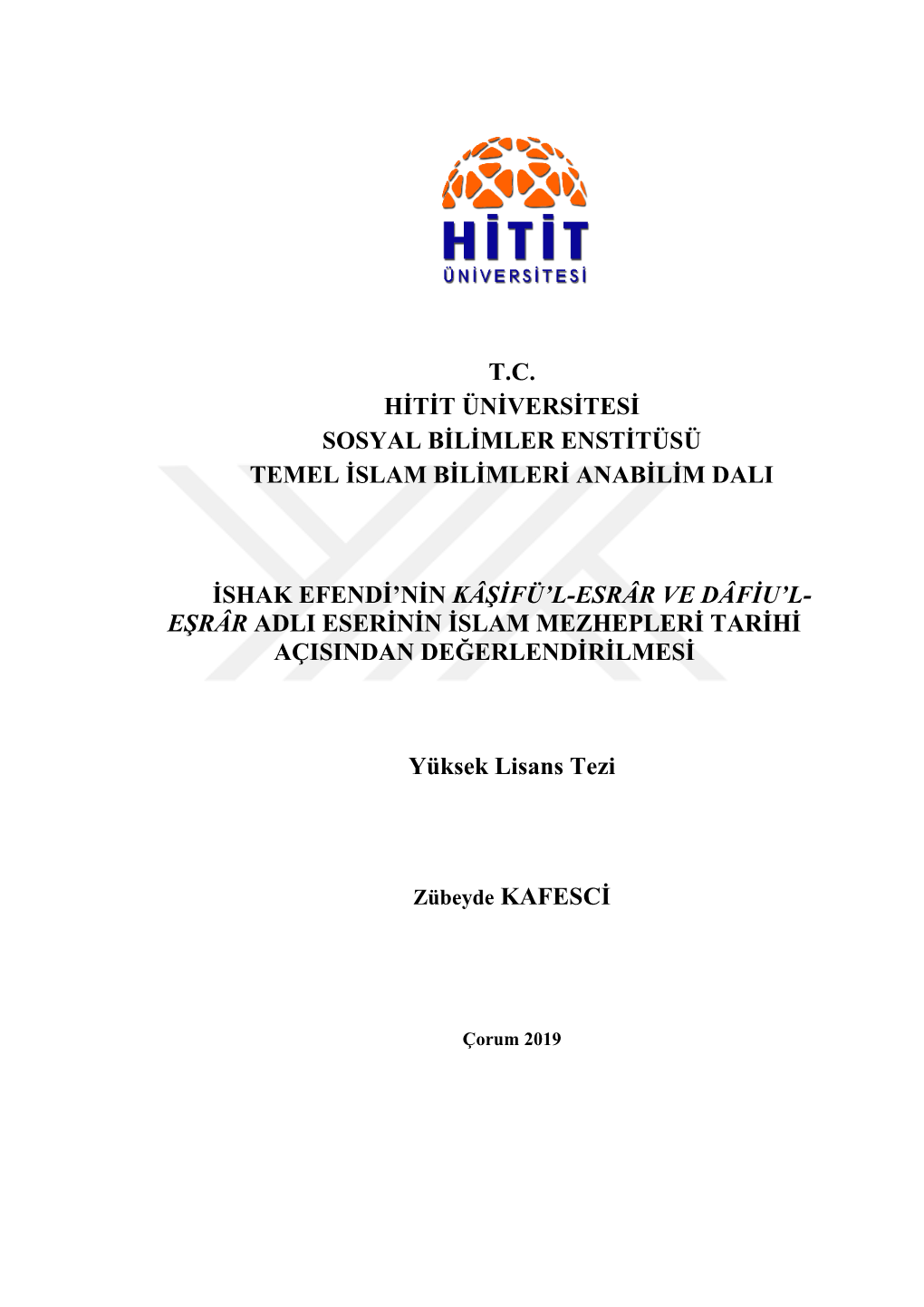 Hitit Üniversitesi Sosyal Bilimler Enstitüsü Temel Islam Bilimleri Anabilim Dali