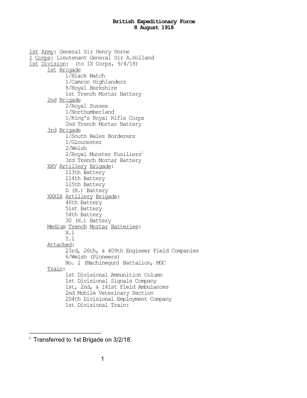 British Expeditionary Force 8 August 1918