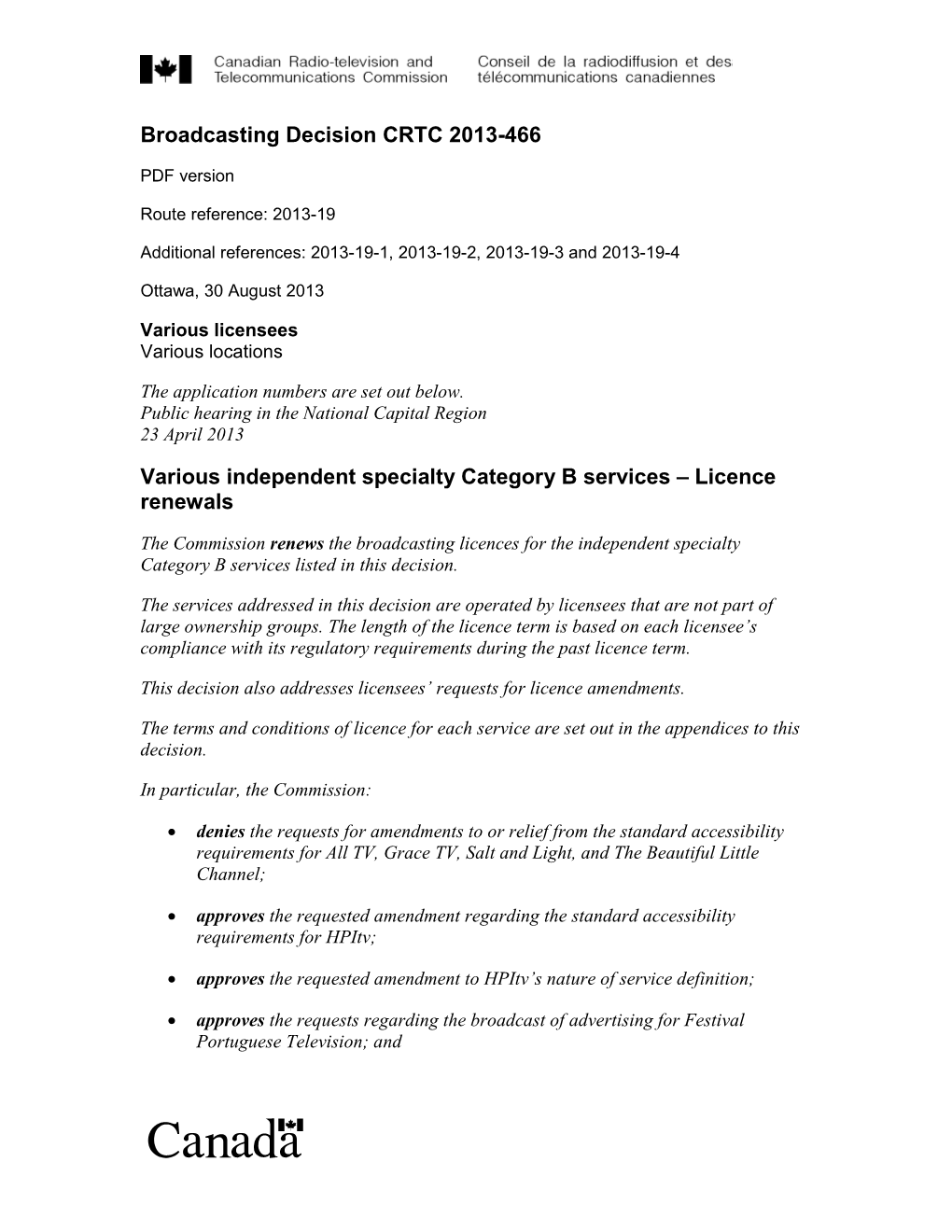 Broadcasting Decision CRTC 2013-466