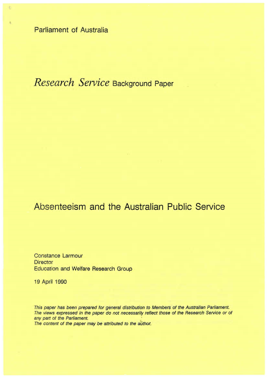 Absenteeism and the Australian Public Service