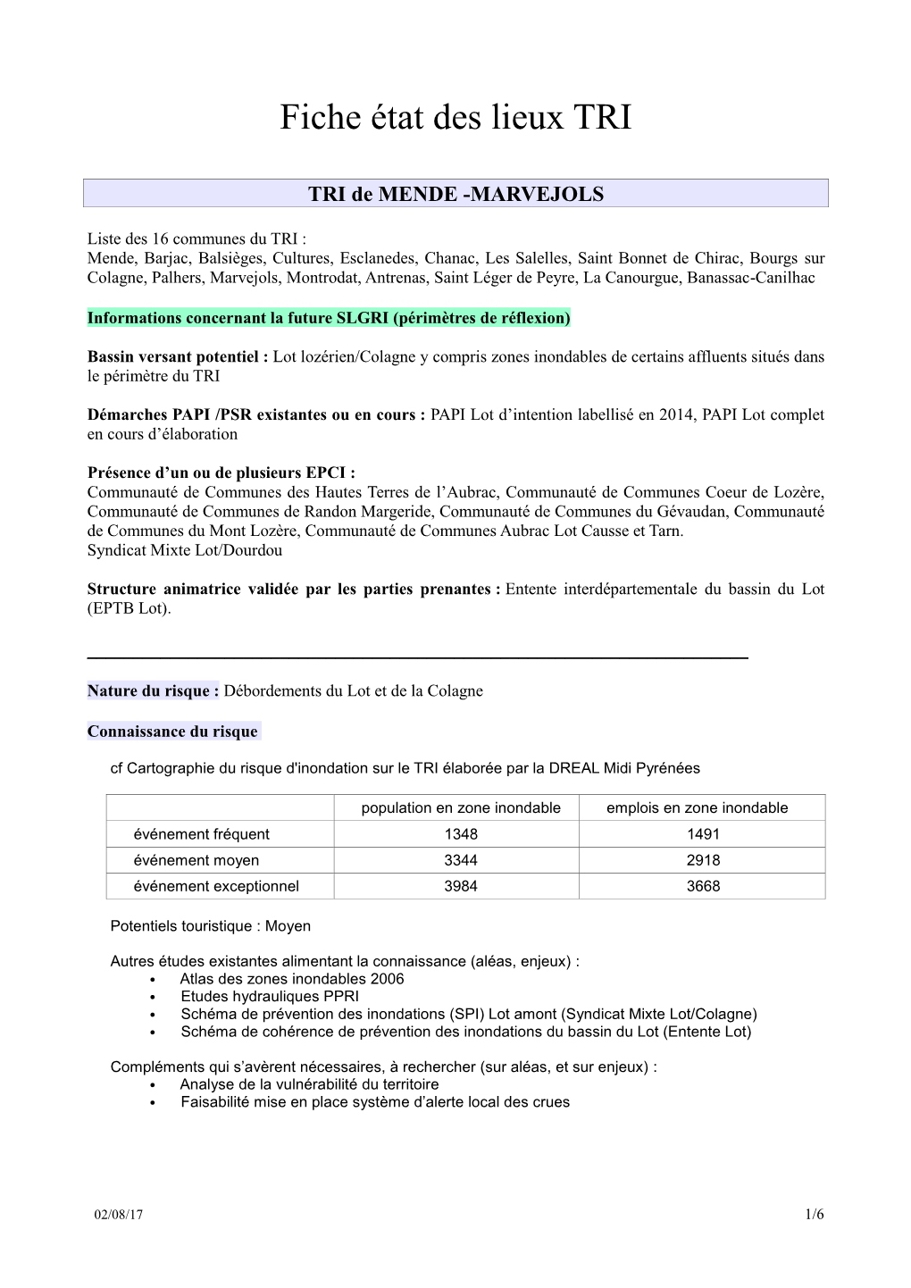 Fiche État Des Lieux TRI