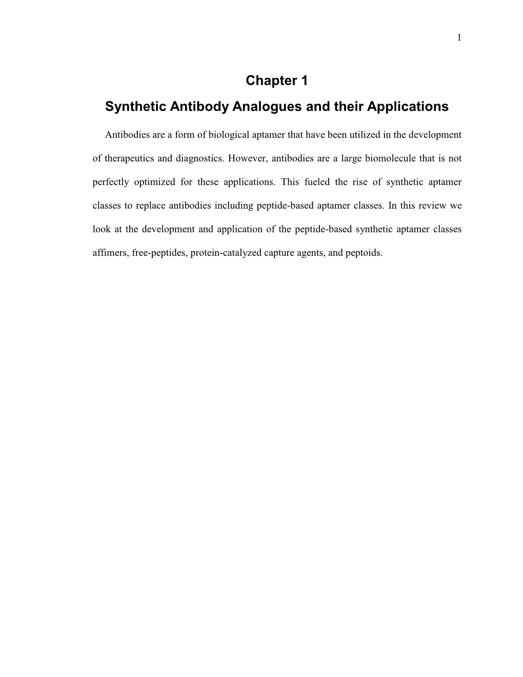 Chapter 1 Synthetic Antibody Analogues and Their Applications