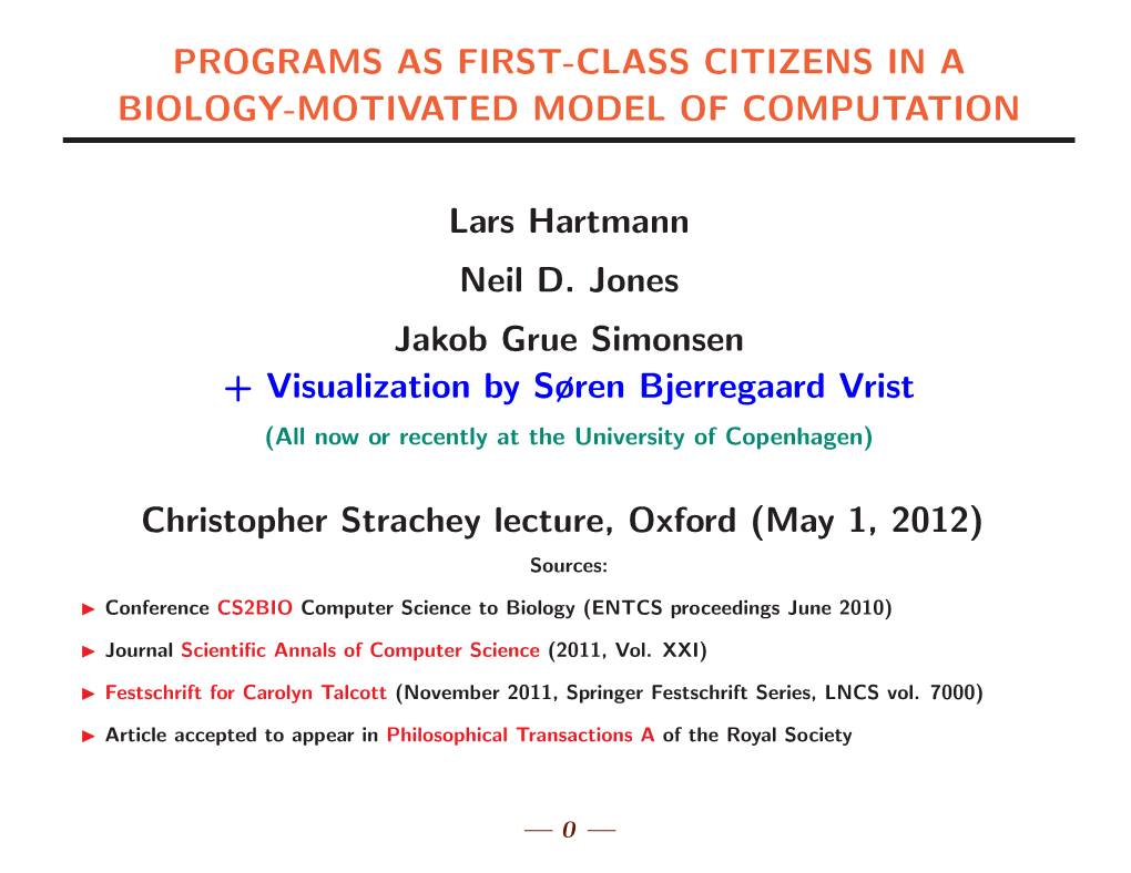 Programs As First-Class Citizens in a Biology-Motivated Model of Computation