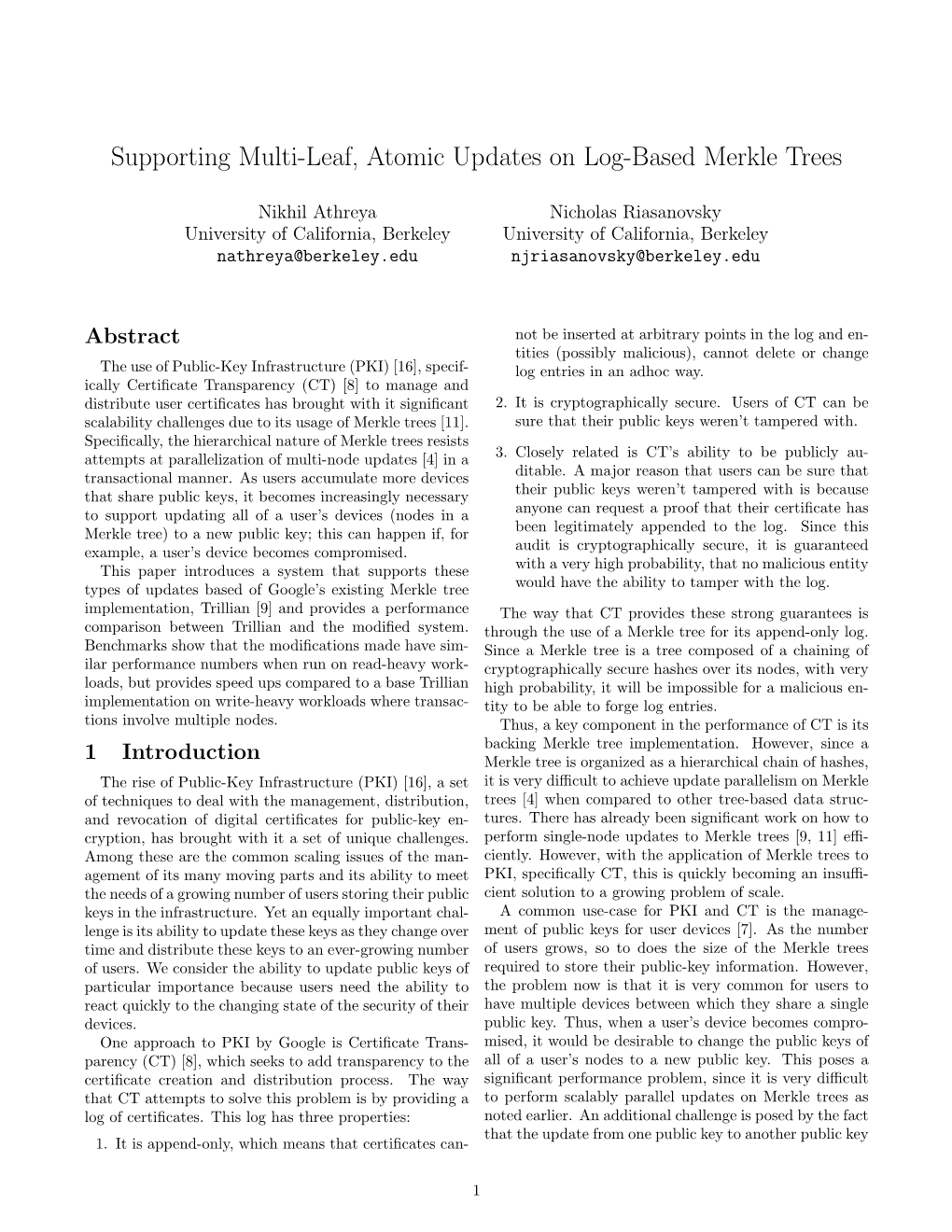 Supporting Multi-Leaf, Atomic Updates on Log-Based Merkle Trees