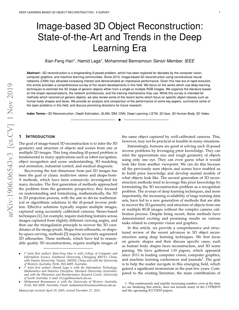 Image-Based 3D Object Reconstruction: State-Of-The-Art and Trends in the Deep Learning Era