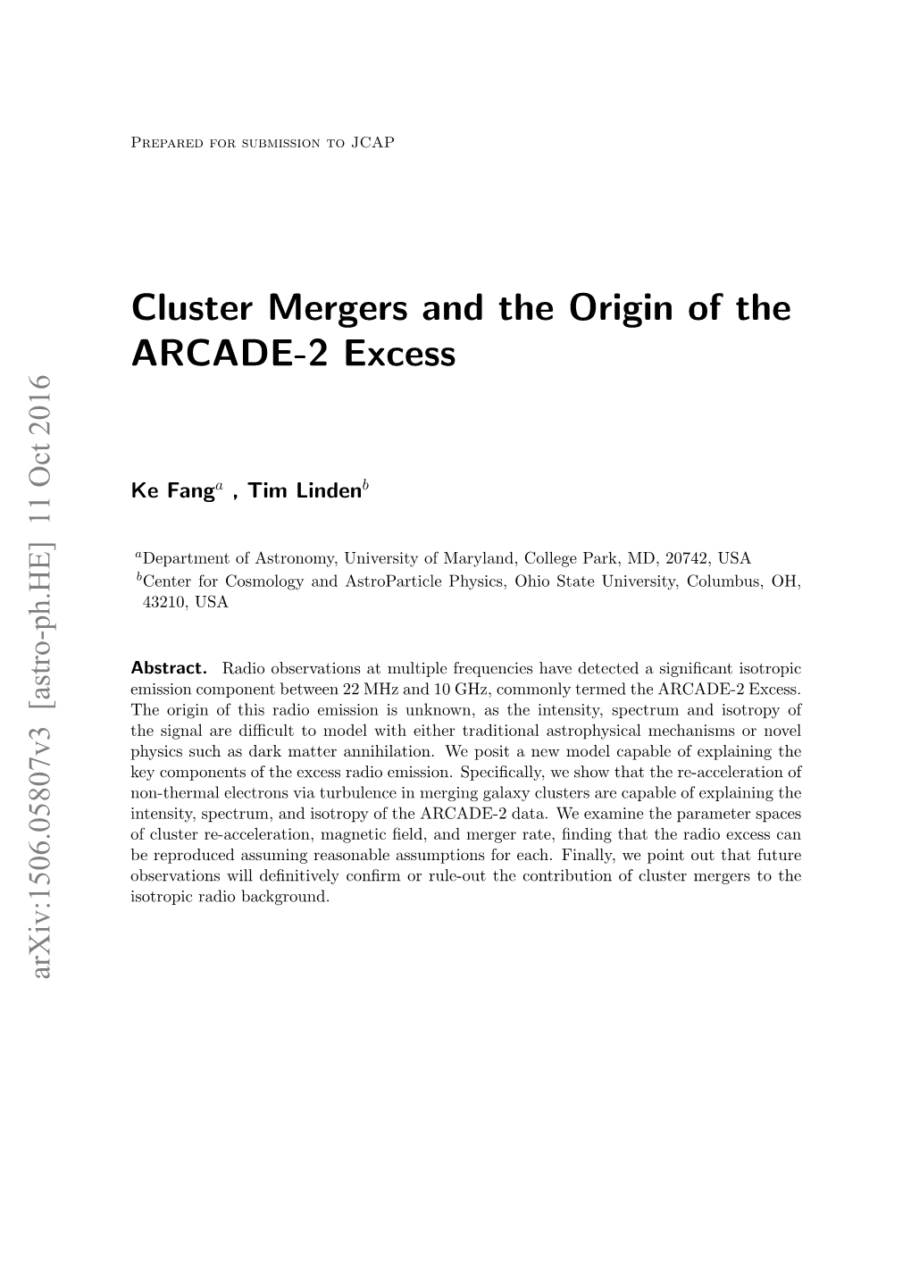 Cluster Mergers and the Origin of the ARCADE-2 Excess