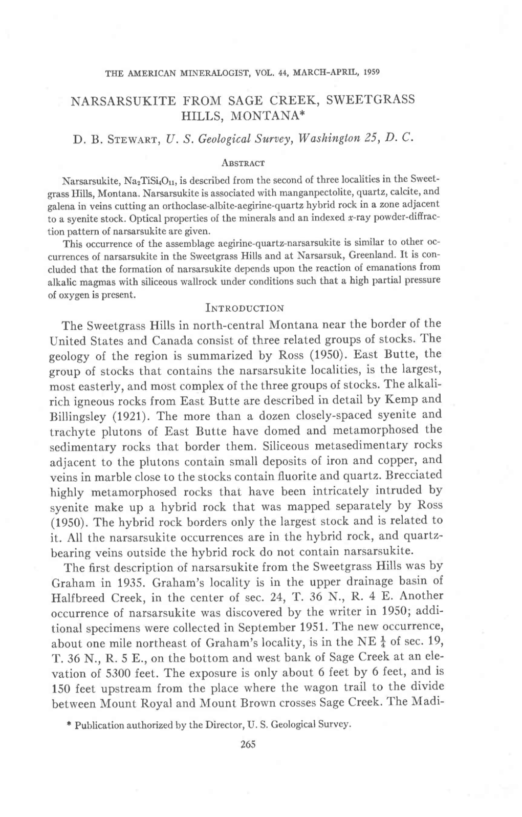 NARSARSUKITE from SAGE CREEK, SWEETGRASS HILLS, MONTANA* D. B. Srbwant, LI. S. Geological Suraey, Washington 25, D. C