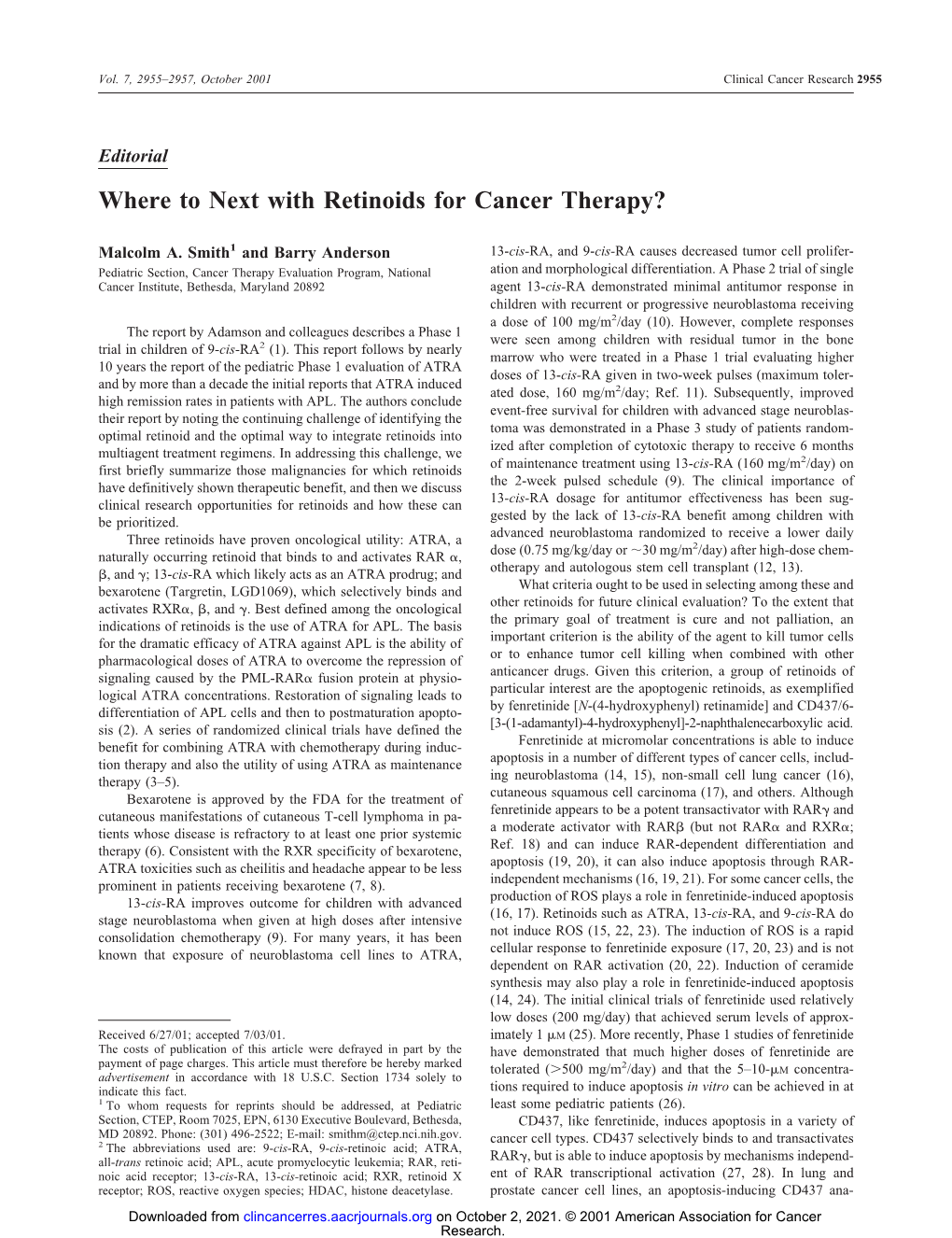 Where to Next with Retinoids for Cancer Therapy?