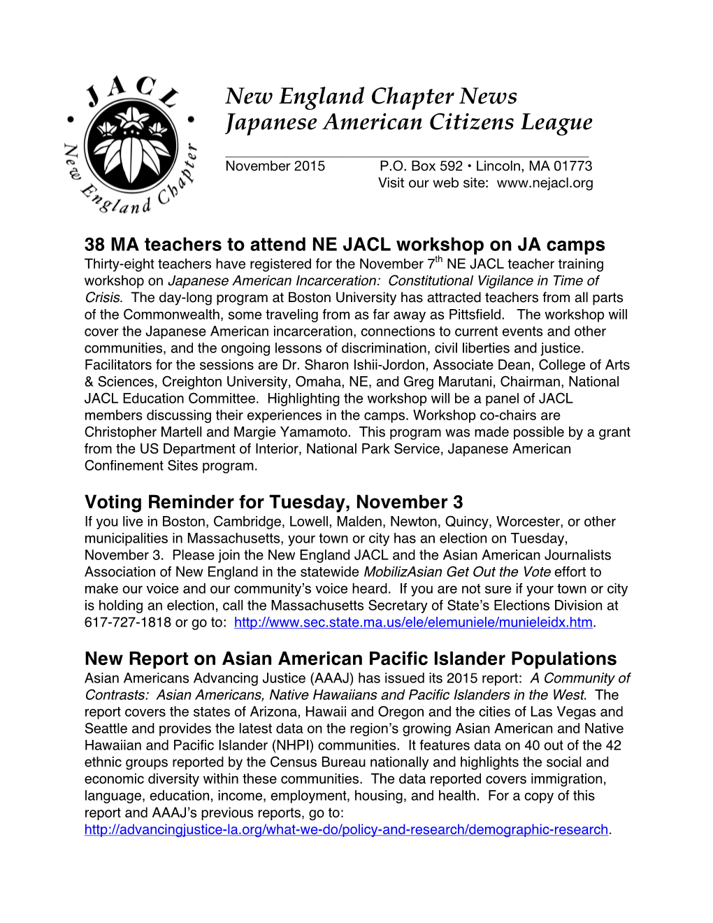 New England Chapter News Japanese American Citizens League