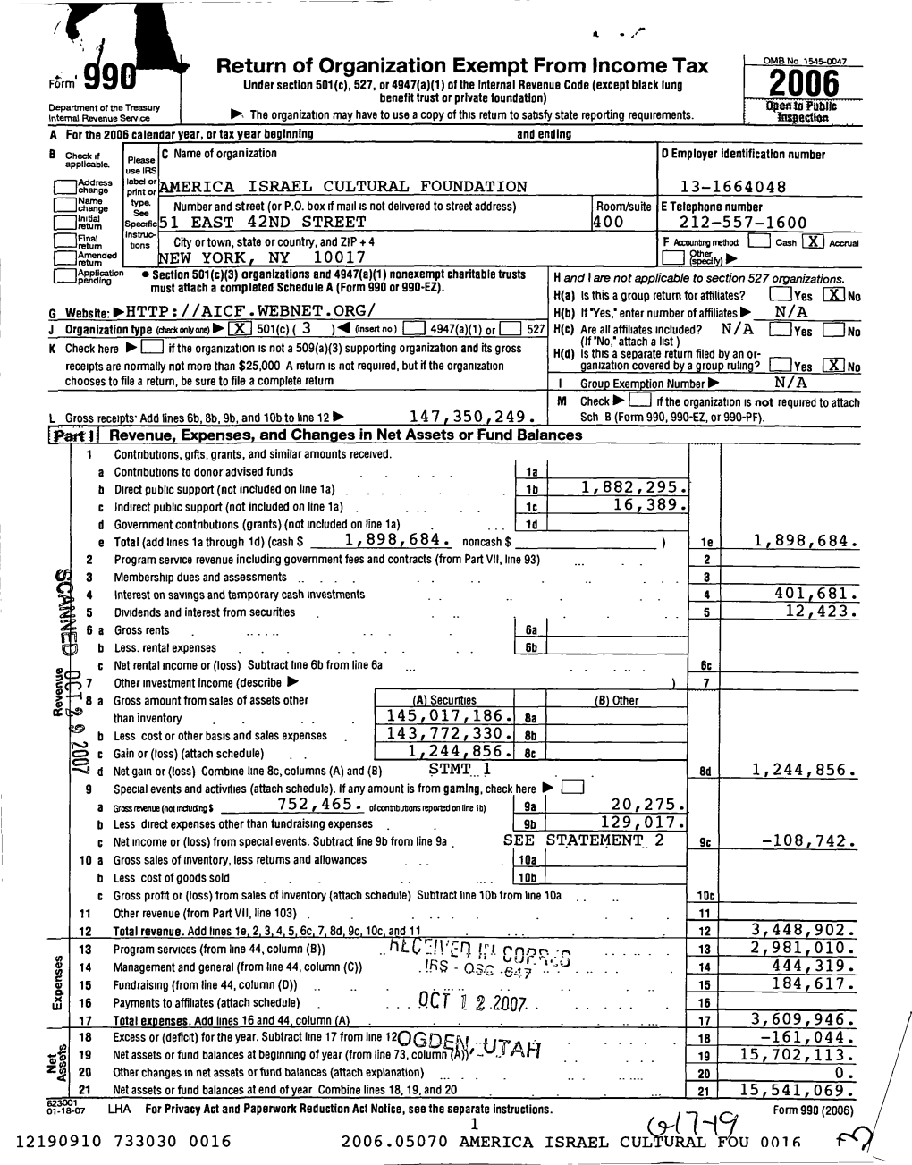 Return of Organization Exempt from Income Tax OMB No 154