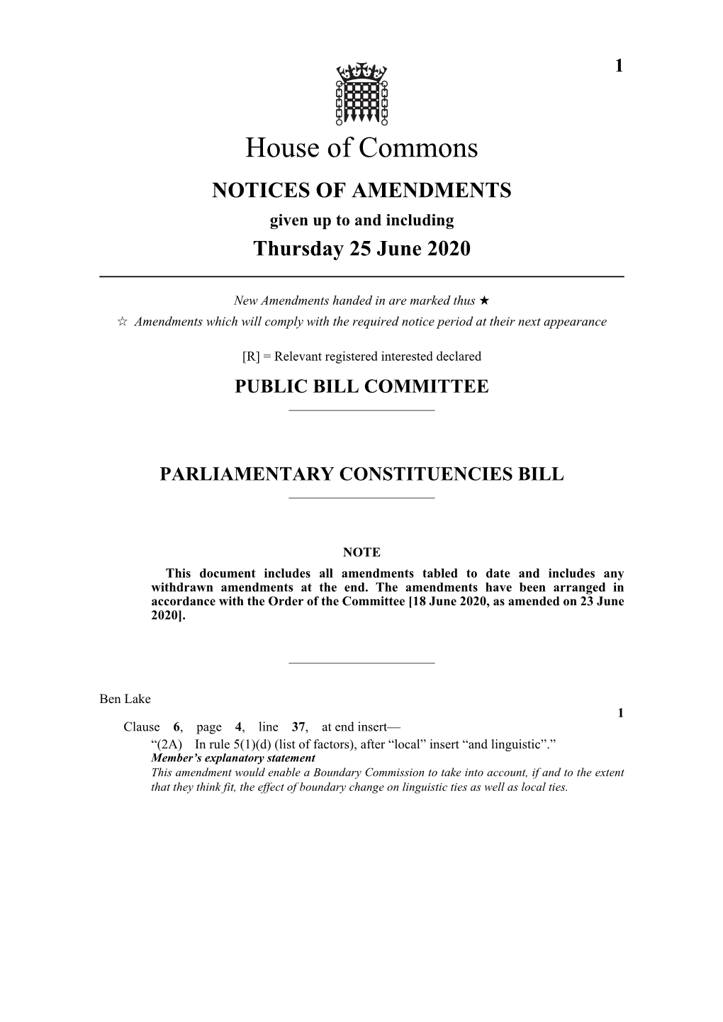 Public Bill Committee Parliamentary Constituencies Bill