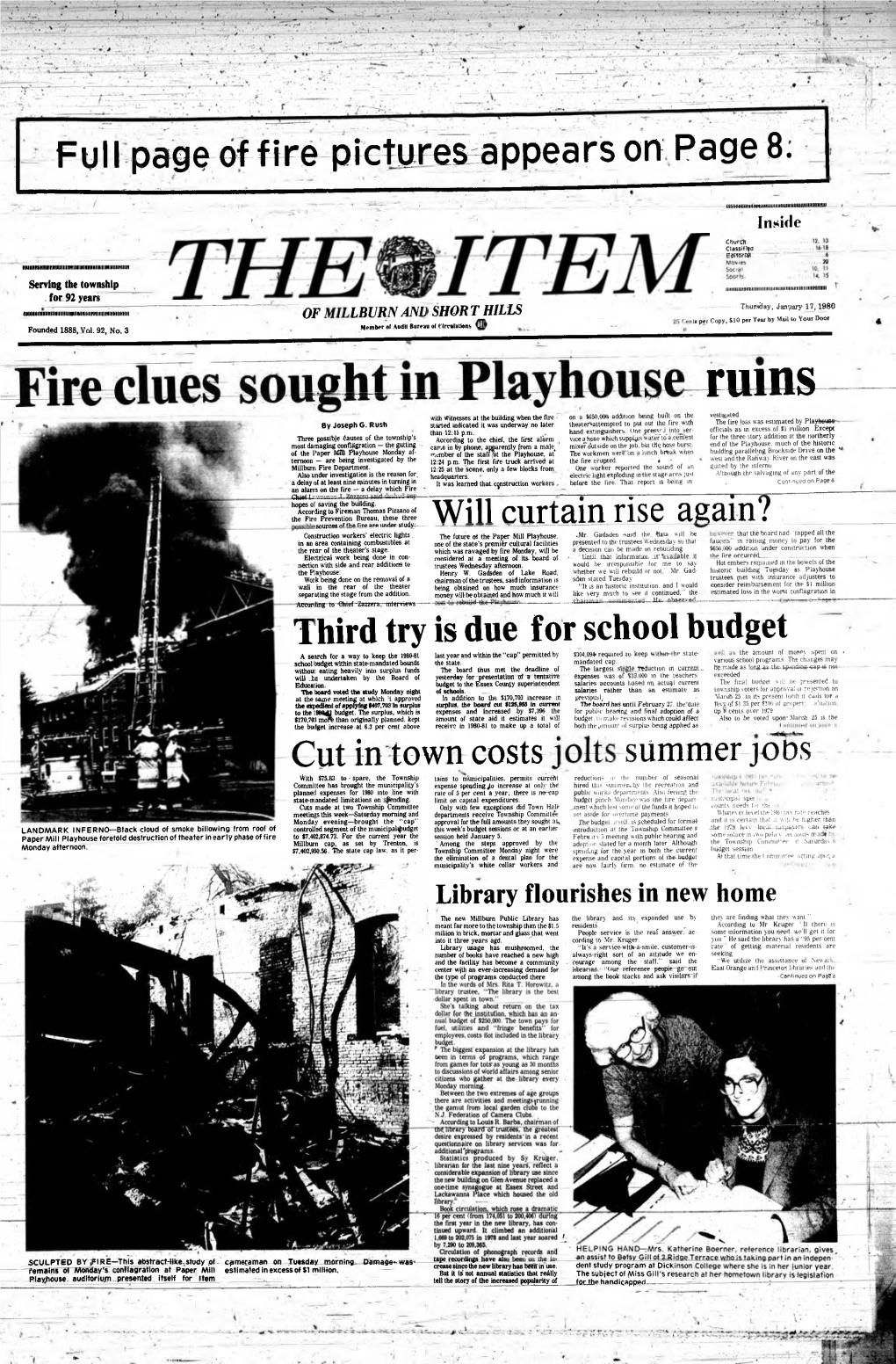 Will Curtain Rise Again? •, That the Board Had-'Tapped All the Construction Workers’ Electric Lights, the Future of the Paper Mill Playhouse, „Mr