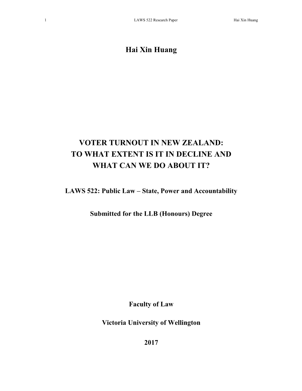 Hai Xin Huang VOTER TURNOUT in NEW ZEALAND