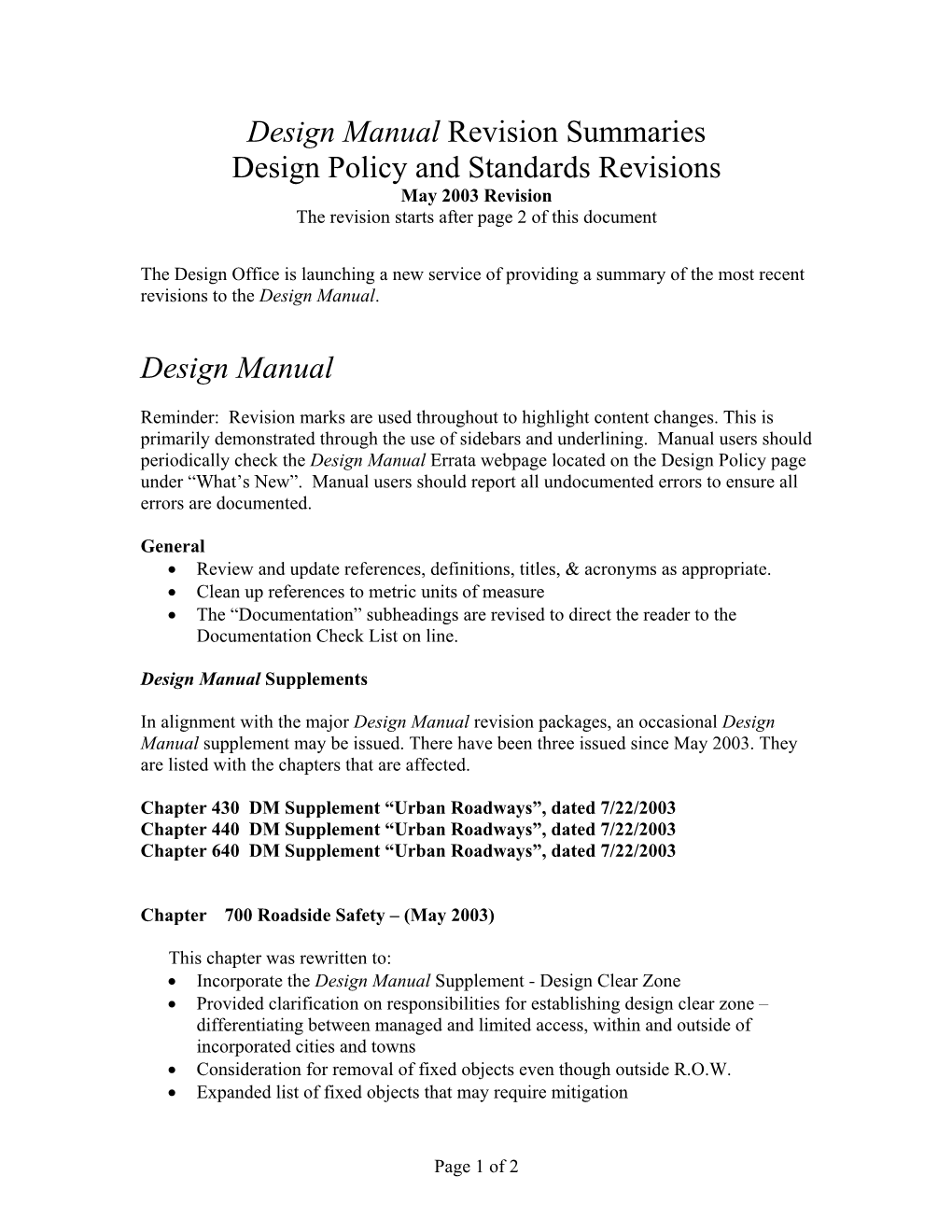 Design Manual M 22-01 May 2003