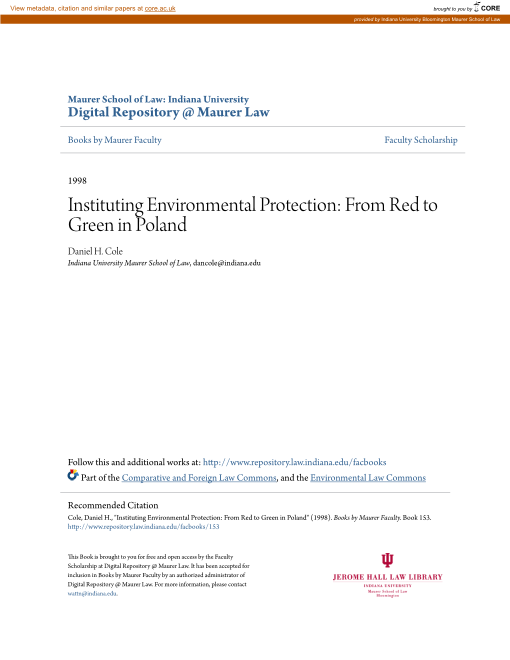 Instituting Environmental Protection: from Red to Green in Poland Daniel H