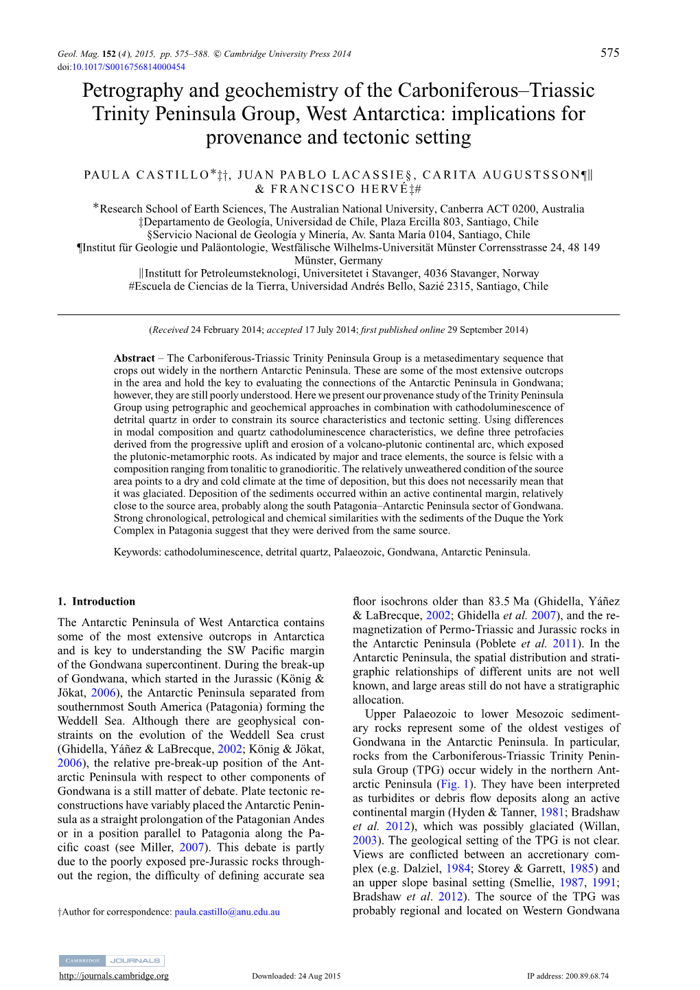 Petrography and Geochemistry of the Carboniferous–Triassic Trinity Peninsula Group, West Antarctica: Implications for Provenance and Tectonic Setting