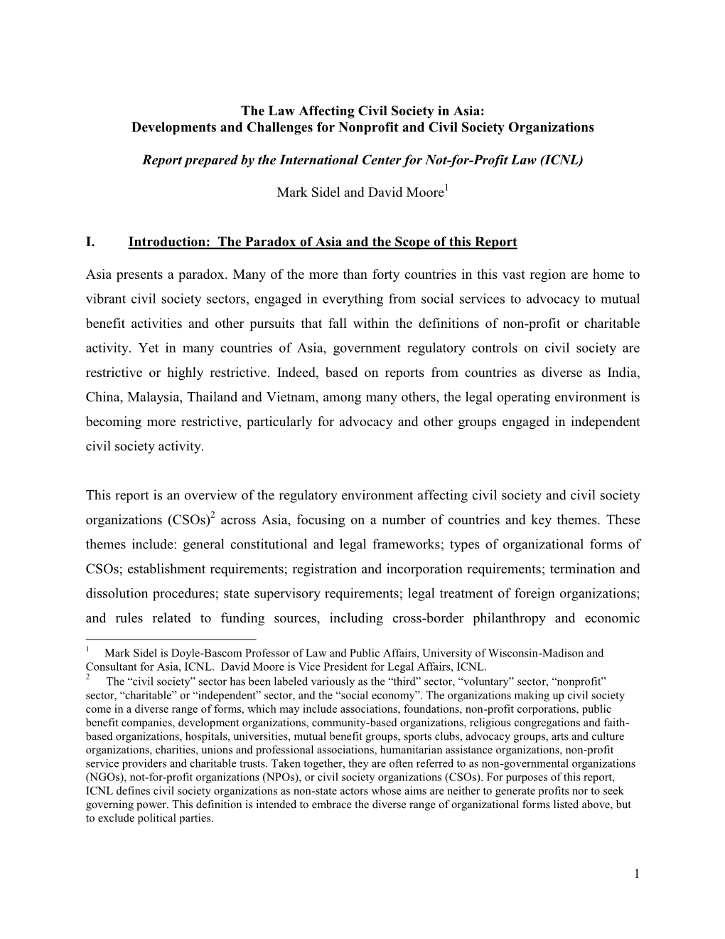 The Law Affecting Civil Society in Asia: Developments and Challenges for Nonprofit and Civil Society Organizations