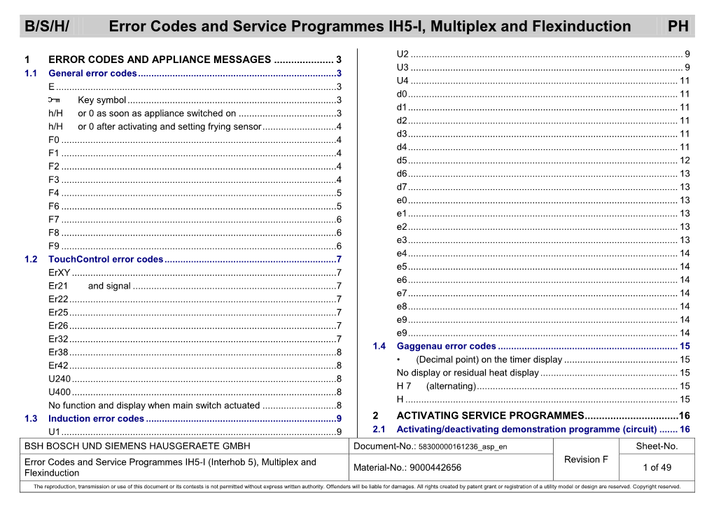 Fehler-Codes Und Service-Programme IH5 (Interhob 5)