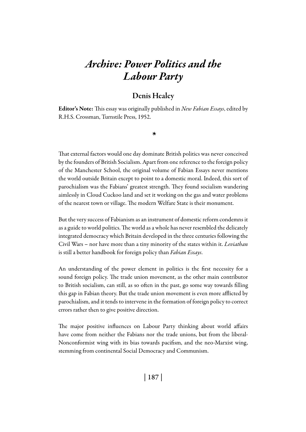 Power Politics and the Labour Party