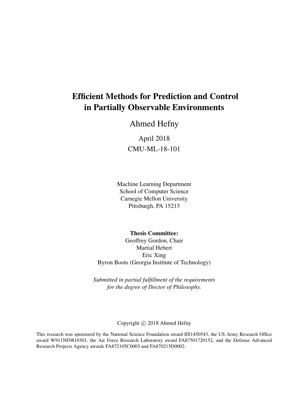 Efficient Methods for Prediction and Control in Partially Observable
